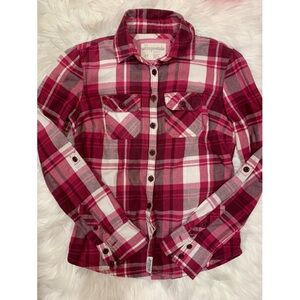 3/$15 Aeropostale pink and white flannel button down top